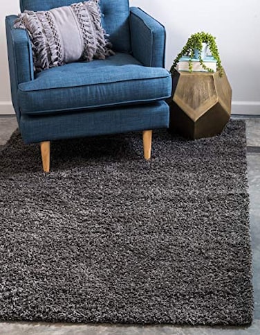 Unique Loom Solid Shag Collection Area Rug 6 1 x 9 Rectangle Graphite Gray