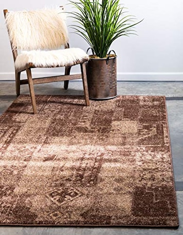 Unique Loom Autumn Collection Modern Contemporary Casual Abstract Area Rug Brown Beige Solid 8 x 10 ft Rectangular