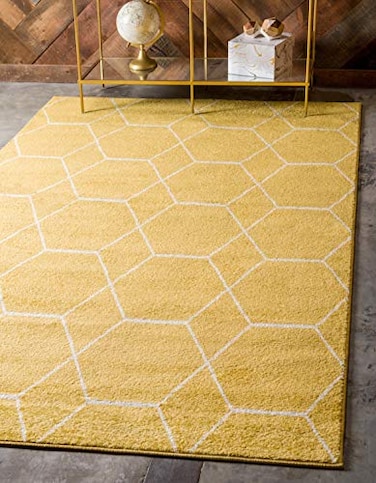 Unique Loom Trellis Frieze Collection Area Rug Geometric 5 1 x 8 Yellow Ivory