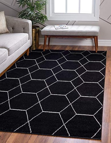 Unique Loom Trellis Frieze Collection Area Rug Geometric 8 x 10 Black Ivory