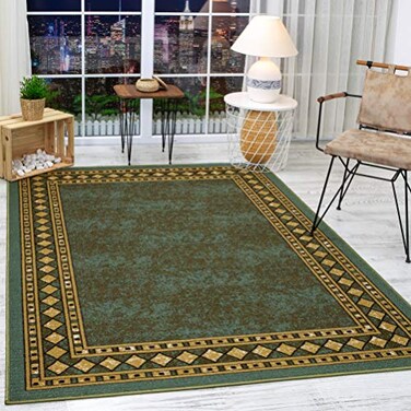Antep Rugs Alfombras Modern Bordered 5x7 NonSkid NonSlip Low Profile Pile Rubber Backing Indoor Area Rugs Green 5 x 7