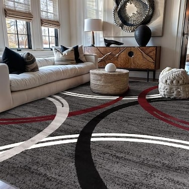 Rugshop Modern Wavy Circles Design NonShedding Area Rug Carpet for Living Room or Dining Room Red 66 x 9