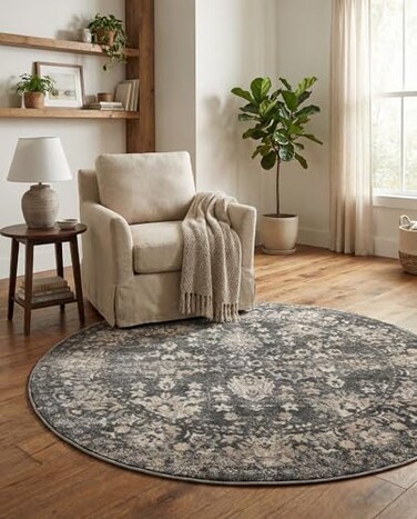 Rugs.com Rugscom Oregon Collection Rug 5 Ft Round Gray LowPile Rug Perfect for Kitchens Dining Rooms