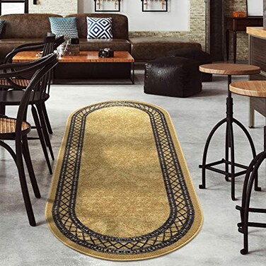 Antep Rugs Alfombras Modern Bordered 2x5 NonSkid NonSlip Low Profile Pile Rubber Backing Kitchen Area Rugs Brown 2 x 5 Oval