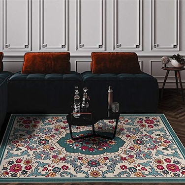 Antep Rugs Alfombras NonSkid NonSlip 5x7 Rubber Backing Modern Floral Low Profile Pile Indoor Area Rugs Blue 5 x 7