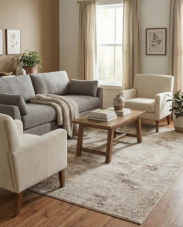 Rugs.com Rugscom Oregon Collection Rug 7 x 10 Ivory LowPile Rug Perfect for Living Rooms Large Dining Rooms Open Floorplans