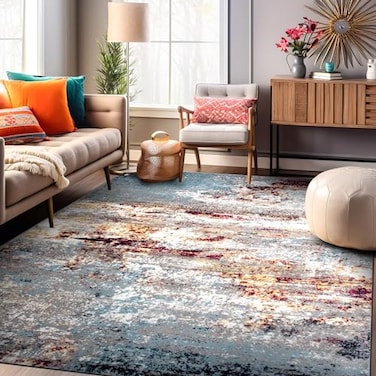Rugshop Multi Modern Distressed Abstract Area Rug Bohemian Inspired Watercolor for Living Room Dining Room and Office 710 x 10