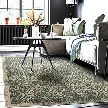 Antep Rugs Alfombras NonSkid NonSlip 3x5 Rubber Backing Floral Geometric Low Profile Pile Indoor Area Rugs Dark Green 3 x 5