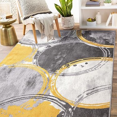 Rugshop Evora Modern Yellow Area Rug Contemporary Circles Design NonShedding Carpet for Living Room or Bedroom 5 x 7