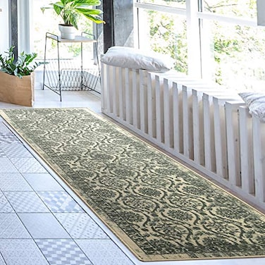 Antep Rugs Alfombras NonSkid NonSlip 2x7 Rubber Backing Floral Geometric Low Profile Pile Indoor Area Runner Rugs Dark Green 2 x 7