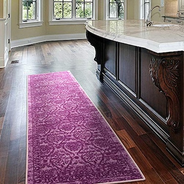 Antep Rugs Alfombras NonSkid NonSlip 2x7 Rubber Backing Floral Geometric Low Profile Pile Indoor Area Runner Rugs Purple 2 x 7