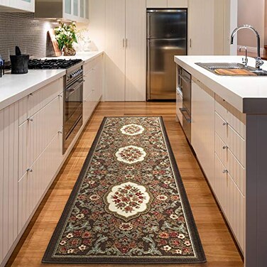 Antep Rugs Alfombras NonSkid NonSlip 2x7 Rubber Backing Modern Floral Low Profile Pile Indoor Area Runner Rugs Brown 2 x 7
