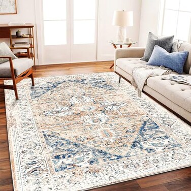 CHAMPLANT Washable Area Rug 5x7 for Living Room Retro Boho Chic Medallion Distressed Design Indoor NonSlip Large Oriental Accent Throw Rug for Kitchen Bedroom Office Carpet