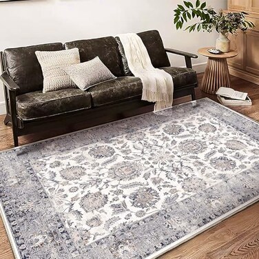 CHAMPLANT Washable Area Rug 5x7 Retro Boho Chic Medallion Distressed Design Living Room Indoor NonSlip Large Oriental Accent Throw Rug for Kitchen Bedroom Office Carpet