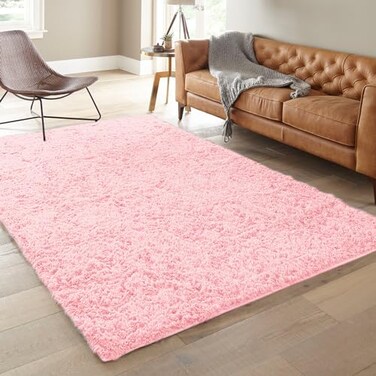 Ophanie Area Rugs Color Pale Pink Shape Rectangular Size 6 x 9 with Over 99 Pcs AntiSlip Long Strips Pattern