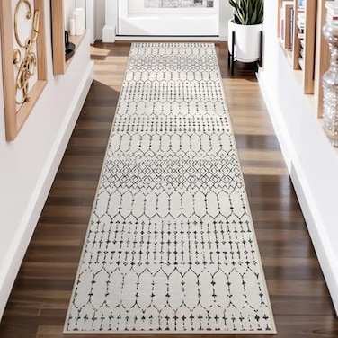 Lahome Moroccan Runners for Hallways 2x8 Beige Washable Runner Rug NonSlip Stain Resistant Kitchen Rug Runner Geometric Print Distressed Soft Untra Thin Floor Carpet for Bedroom Entryway Hana