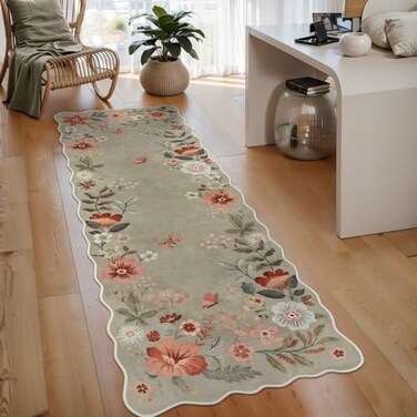 Lahome Floral Kitchen Runner 2X6 Washable Runner Rug NonSlip UltraThin Soft Hallway Rug Stain Resistant Boho Carpet for Bedroom Laundry Bathroom Flore Brown