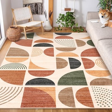 MUJOO 5x7 Area Rugs WashableBoho Rugs for Living Room Bedroom Dining RoomLarge Throw Floor Carpet Non Slip Soft Modern Abstract Bohemian Terracotta