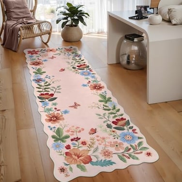 Lahome Floral Kitchen Runner 2X6 Washable Runner Rug NonSlip UltraThin Soft Hallway Rug Stain Resistant Boho Carpet for Bedroom Laundry Bathroom Flore Light Pink