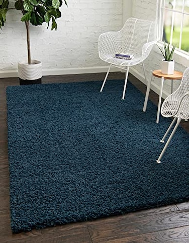 Unique Loom Solid Shag Collection Area Rug 5 1 x 8 Rectangle Sapphire Blue Navy Blue