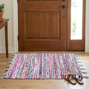 Ramanta Home 100 Cotton Rag Rug 24x36 Multicolor Chindi Rug Hand Woven Reversible for Living Room Kitchen Entryway Rug Multi Color