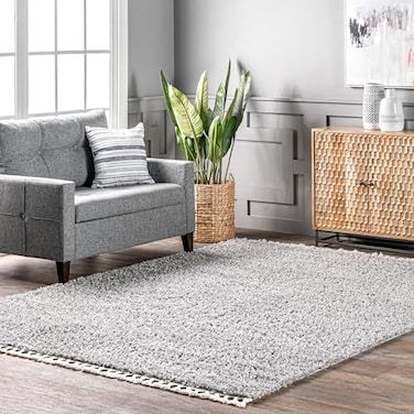 nuLOOM Neva Modern Tasseled Shag Area Rug 7x9 Grey