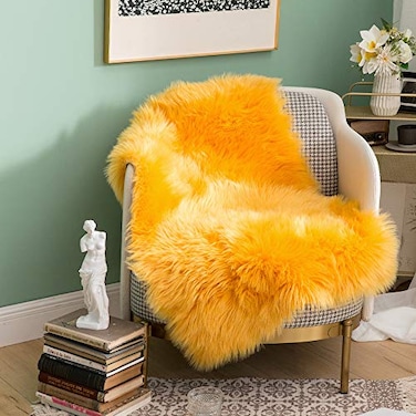 MIULEE Luxury Super Soft Fluffy Area Rug Faux Fur Rectangle Rug Decorative Plush Shaggy Carpet for Bedside Sofa Floor Nursery Fall Decor 2 x 3 Feet Orange Yellow
