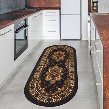 Antep Rugs Alfombras Oriental Traditional 2x5 NonSkid NonSlip Low Profile Pile Rubber Backing Kitchen Area Rugs Black 2 x 5 Oval