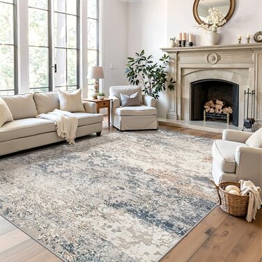 Art&amp;Tuft ArtTuft Washable Rugs 5x7 AntiSlip Backing 5x7 Area Rugs for Living Room Foldable Abstract Washable Area Rug5x7 Blue