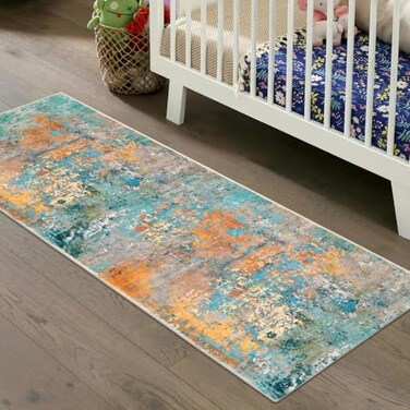 Lahome Modern Abstract Runner Rug 2x6 Washable Hallway Rug Runner Soft Colorful Bedoom Carpet NonSlip Low Pile Contemporary Accent Mats for Kitchen Nursery Laundry Room