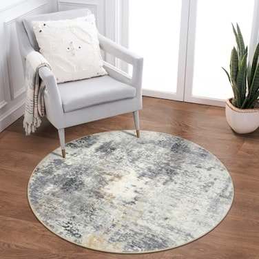 Lahome Modern Abstract Round Rug 3Ft Small Washable Kitchen Round Area Rug Bedroom 3x3 Circle Mat Soft Low Pile Non Slip Indoor Throw Carpet for Cabinet Bathroom Home Office Grey