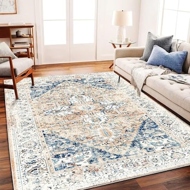 CHAMPLANT Retro Washable Area Rug 4X6 Washable Living Room Boho Chic Medallion Distressed DesignIndoor NonSlip Large Accent Throw Rug for Kitchen Bedroom Office Carpet