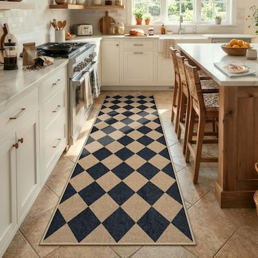 Lahome Colette Checkered Easy Jute Runner Rug 2x8 Hallway Kitchen Runner Rug Non Slip Washable Outdoor Carpet for Entryway Indoor Checkerboard Black Indoor Outdoor Carpet for Hallway 8ft Entry