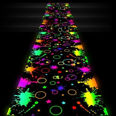 Haull 118 x 39 Inch Glow in The Dark Runner Neon Light up Dance Floor Black Light Party Decor 80s 90s Disco Party Supplies Neon Table Cloths Tapestry UV Rug Backdrop PropsGradient Ink