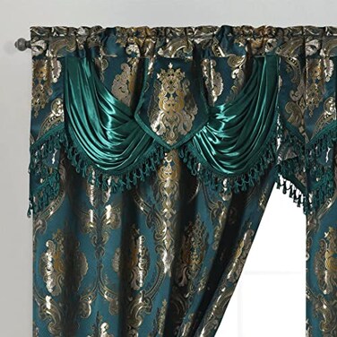 GOHD GOLDEN GOHD Luxe Love Jacquard Window Curtain Panel Drape with Attached Fancy Valance 2pcs Set Hunter Green 54 Wide x 84 Drop with 18 Valance x 2pcs