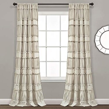 Lush Decor Nova Ruffle Window Curtain Panel Pair 42W x 84L Neutral