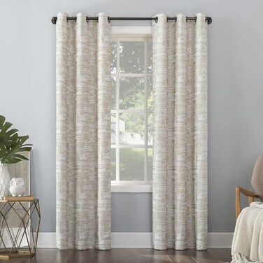 Sun Zero Parrish Distressed Grid Thermal Extreme Total Blackout Grommet Curtain Panel 40 x 96 Stone