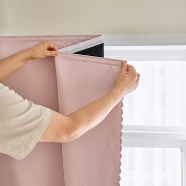AJAZZ 100 Blackout Self Adhesive Curtains Small Window Short Temporary Black Out Curtains Easy to Install Used for Bedroom Kitchen Window Cover Pink 35 W x 48 L 1 Panel