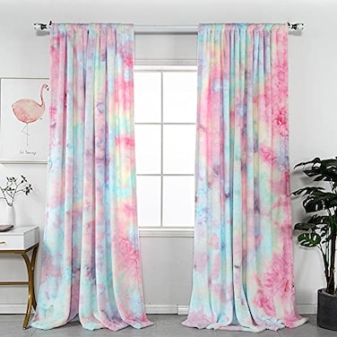 Amidoudou 1 Panel Plush Cute Curtain for Girls Bedroom SemiBlackout Rainbow Curtain Colorful 66x90 Inch