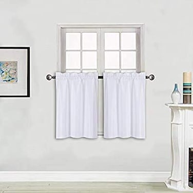 Better Home Style 100 Blackout 2 Tiers Window Treatment Curtain Insulated Drapes Short Panels for Kitchen Bathroom Basement RV Camper or Any Small Window M3036 White 2 Panels 28 W X 36 L Each