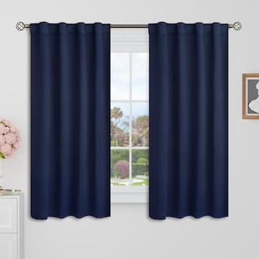 BGment Blackout Curtains for Bedroom 38 x 48 inch Curtains Rod Pocket and Back Tab Thermal Insulated Room Darkening Curtains for Living Room 2 Window Panels Navy Blue