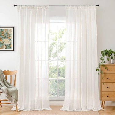 BGment Linen Sheer Curtains 84 Inches Long 2 Panels Set for Living Room Light Filtering Drapes with Rod Pocket Lightweight Window Treatments for Bedroom 52 X 84 Inch