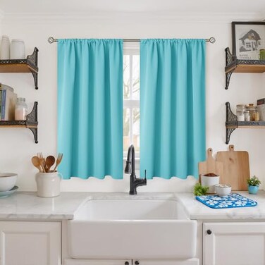 BGment Short Aqua Curtains 45 Inch Length Thermal Insulated Drapes with Rod Pocket Room Darkening Privacy for Bedroom Bathroom Windows 42 x 45 Inch 2 Panels