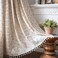 Deeprove Boho Curtains for Bedroom Cream Hollow Crochet Stripes and Florals Print Cotton Linen Fabric Patchwork Bohemian Beige Tassel SemiBlackout Window Panel Farmhouse Drape 1 Panel W59 x L84