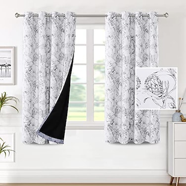 H.VERSAILTEX HVERSAILTEX 100 Blackout Curtains for Living Room Camellia Floral Blackout Curtains 63 Inches Long Light Blocking Window Treatment Curtains with Black Liner Grommet Thermal Drapes 2 Panel