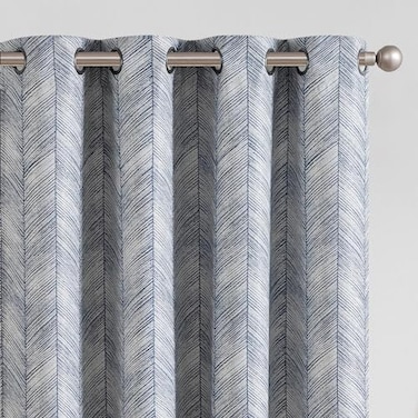 jinchan Blue Printed Curtains 84 Inch Length for Living Room Grommet Jacquard Curtains with Herringbone Pattern Modern Room Darkening Drapes Bedroom Window Curtain Set 2 Panels