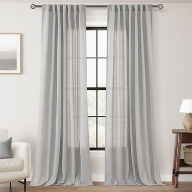 Jolilight Linen Blend Grey Curtains for Living Room Back Tab Modern Farmhouse Semi Sheer Light Gray Curtains 84 inches Long 2 Panels Set Muted Neutral Cotton Texture Window Curtain for Dining Room Bed