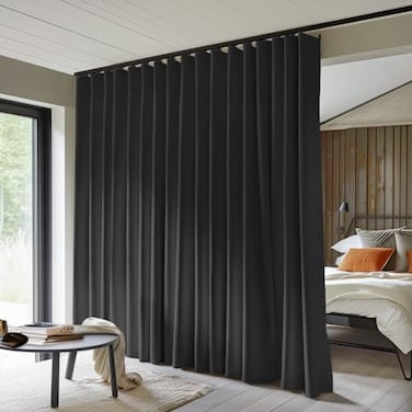 MaKefeile Room Divider Curtains Total Blackout Privacy Curtain Panel Room Thermal Insulated Noise Reduction Curtains for Bedroom Window Living Room Ceiling Track Curtain W 15 ft H 8 ft Black