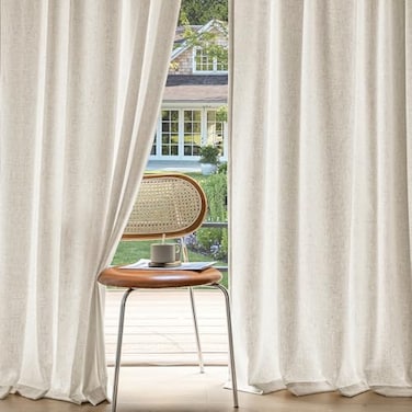 MIULEE NonSeeThrough Privacy Linen Curtains 2 Panels Light Filtering Window Curtains Farnhouse Textured Back Tab Semi Sheer Drapes for Bedroom Living Room 52 x 84 Inches Long Linen