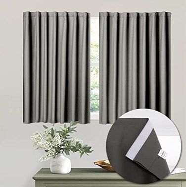 Muamar No Drill Blackout Curtain Easy Install Window Curtain Panels Portable Bedroom Curtains 2 Panel Sets Light Blocking Shades for Window Grey 34 W x 30 L